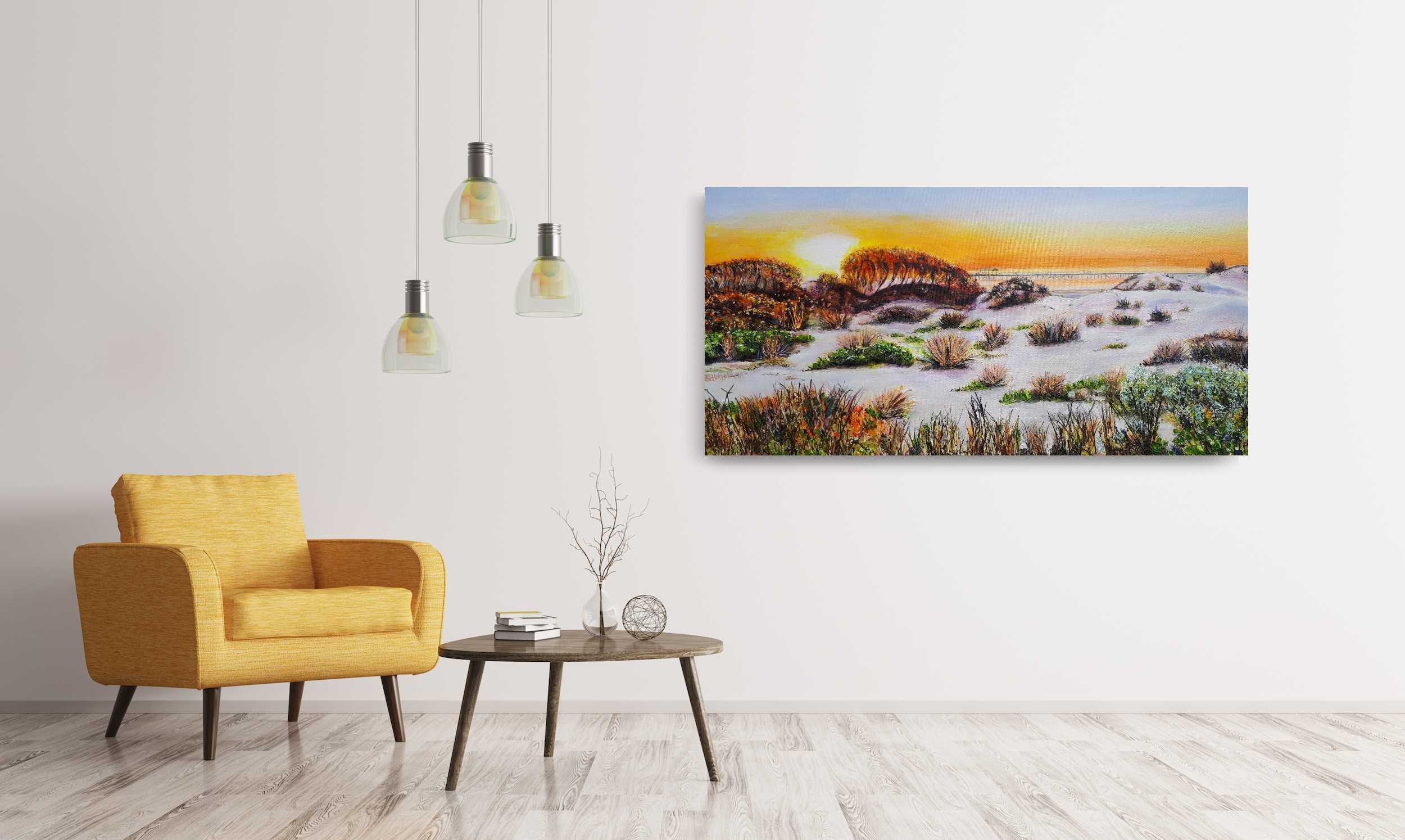 ©Julie Schofield, Golden Evening, Acrylic on Canvas, 45.5 x 91cm