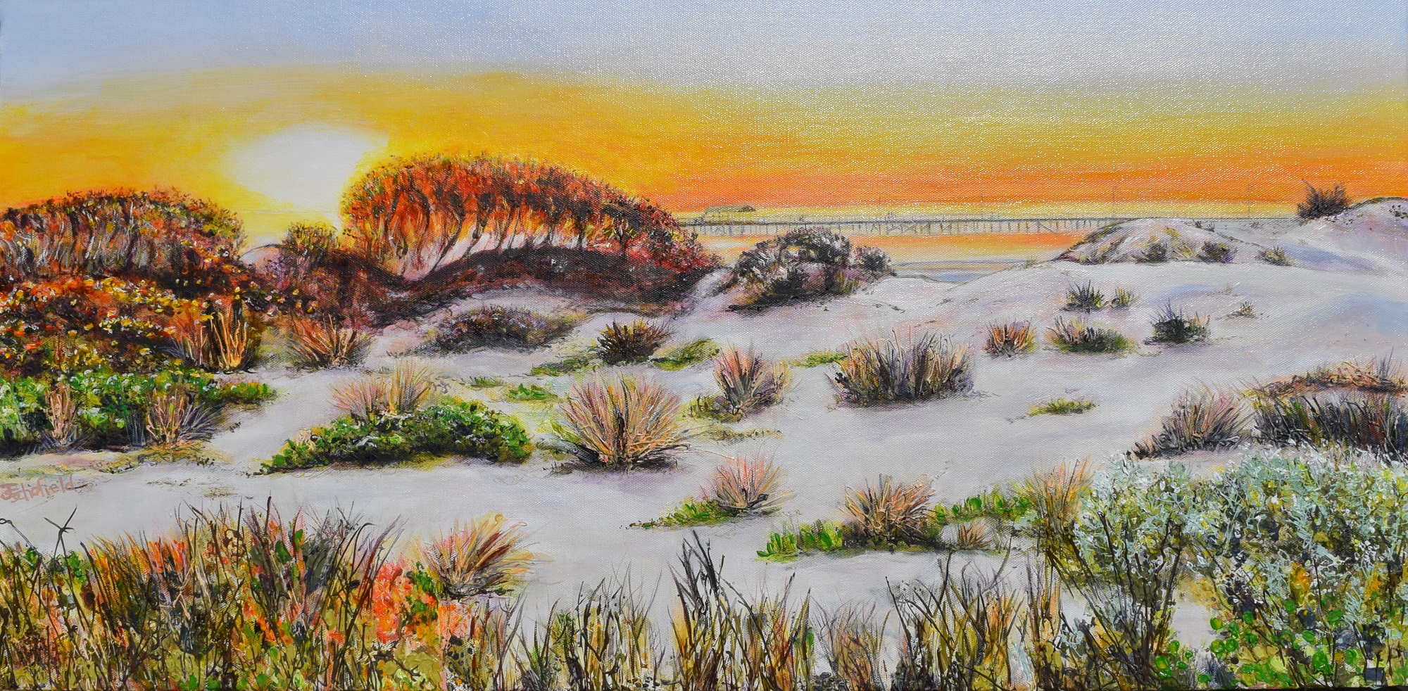 ©Julie Schofield, Golden Evening, Acrylic on Canvas, 45.5 x 91cm